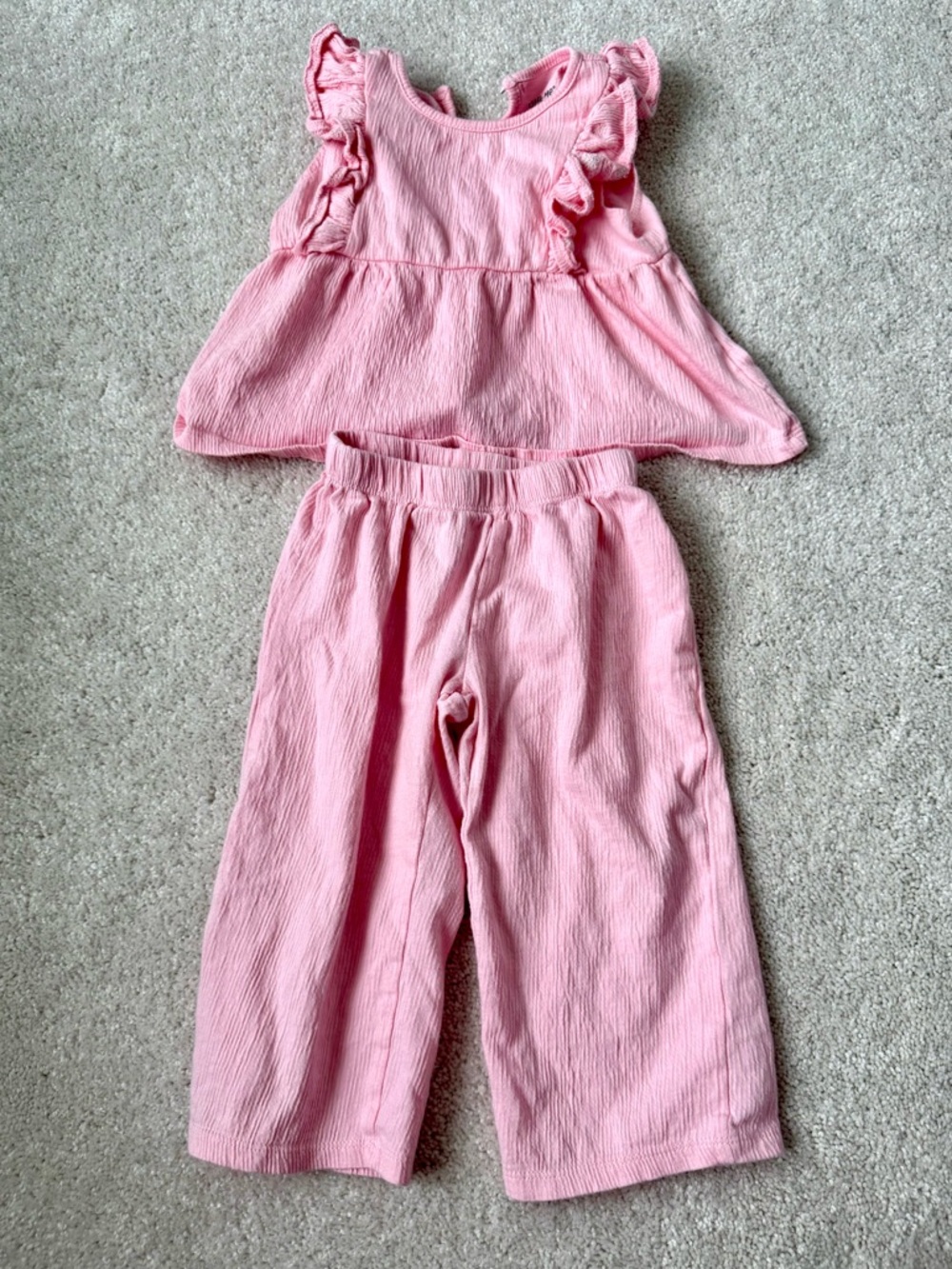 Little Me  Pink Ruffle-Sleeve Top with Wide-Leg Pink Bottoms Organic Cotton